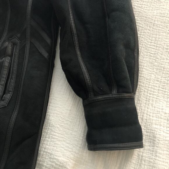 Toppolino Black Coat Fine Leatherwear Shearling Lined XS Checkered Vintage - Picture 12 of 12